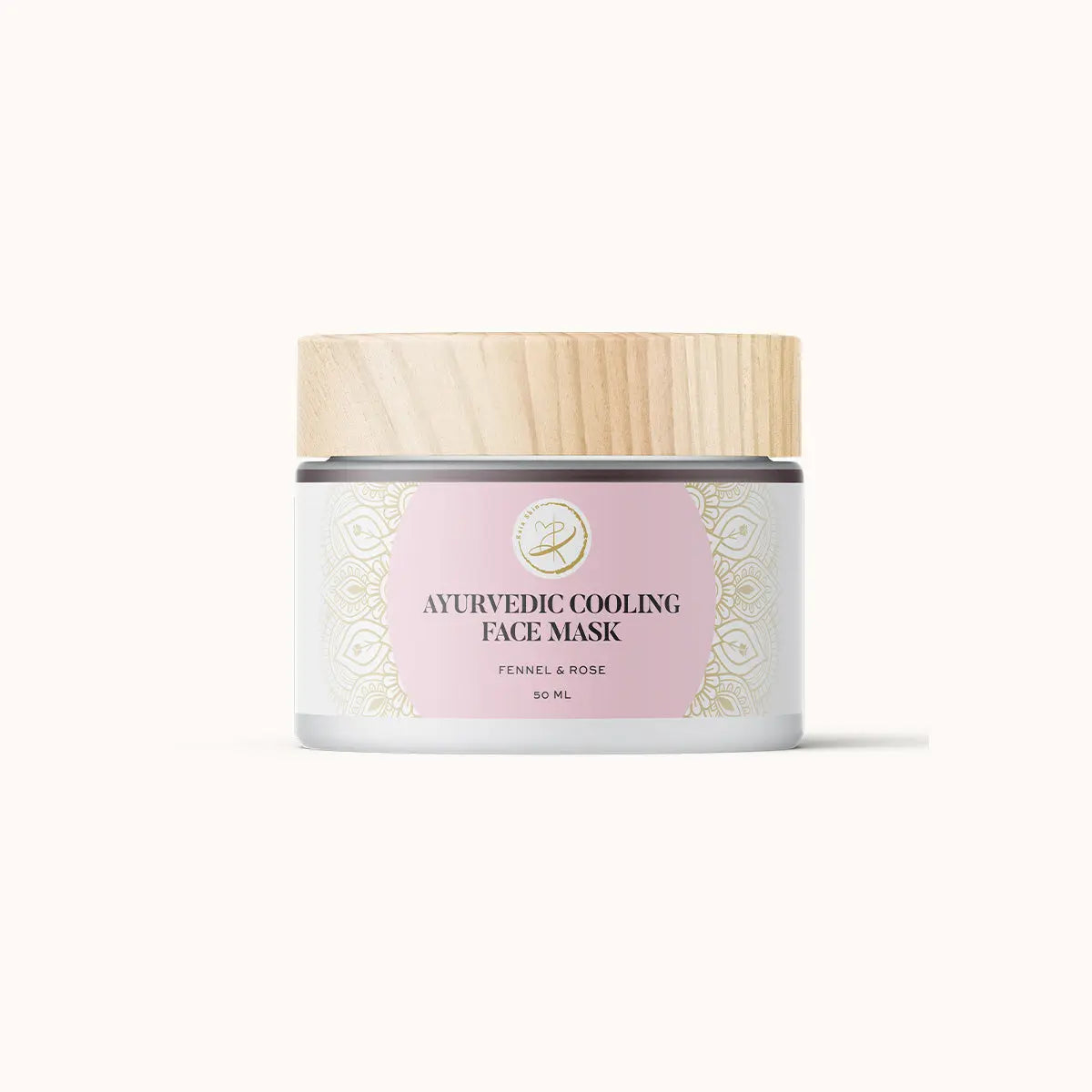 Kaia Skin Rose Fennel Mask powder with rose petals and fennel seed in an Ayurvedic ritual bowl