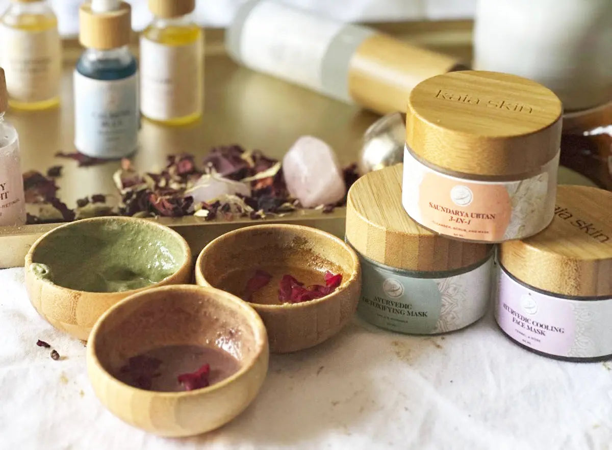 Kaia Skin Ayurvedic nervous system skincare products - blue tansy, saffron, moringa